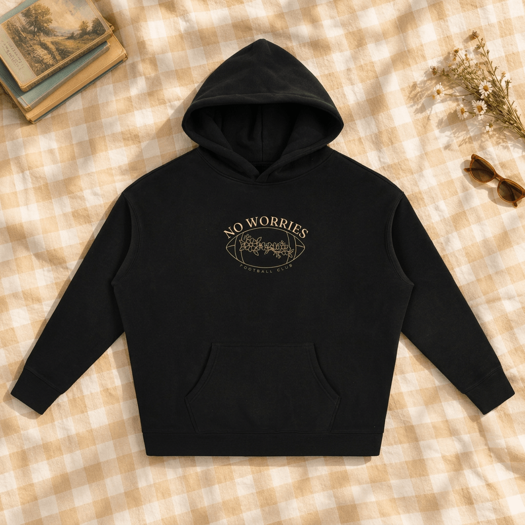 Football Club hoodie with matching buttercream gingham background