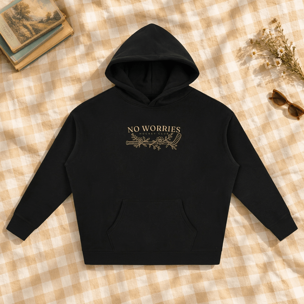 Hockey Club hoodie with matching buttercream gingham background