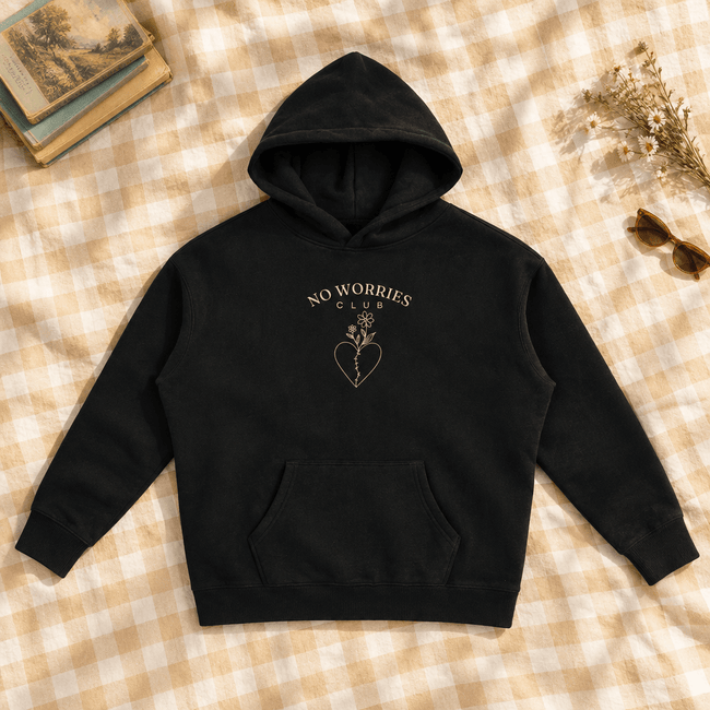 Sunday Arvo Co. hoodie in a buttercream gingham flat lay