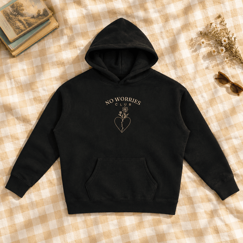 Sunday Arvo Co. hoodie in a buttercream gingham flat lay